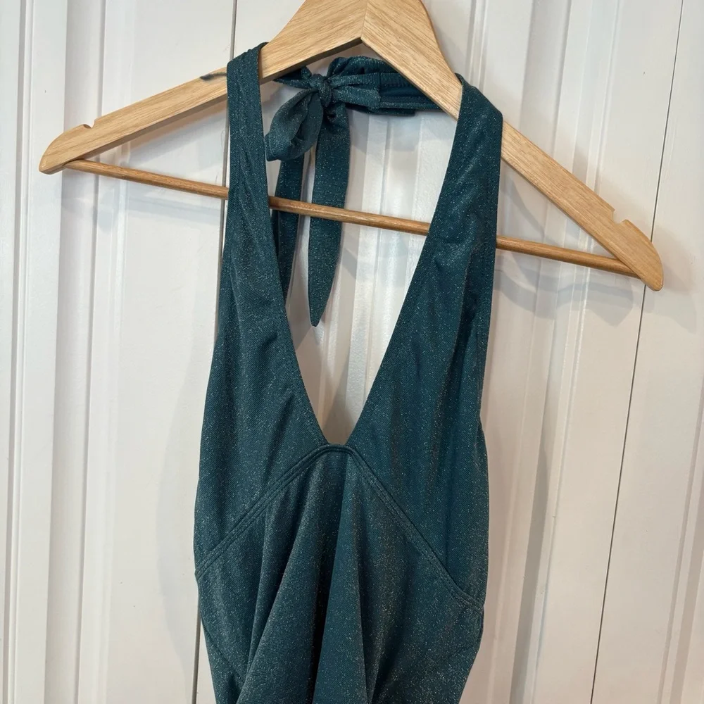 Jones New York Teal Shimmer One Piece Halter SwimsuitSize‎ Large